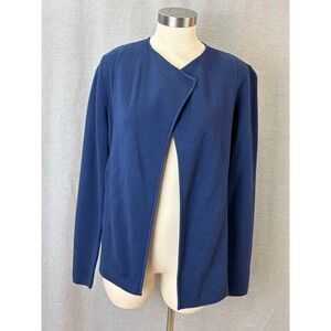 Talbots Blue Open Front Knit Blazer Cardigan Cozy Classic M NWT